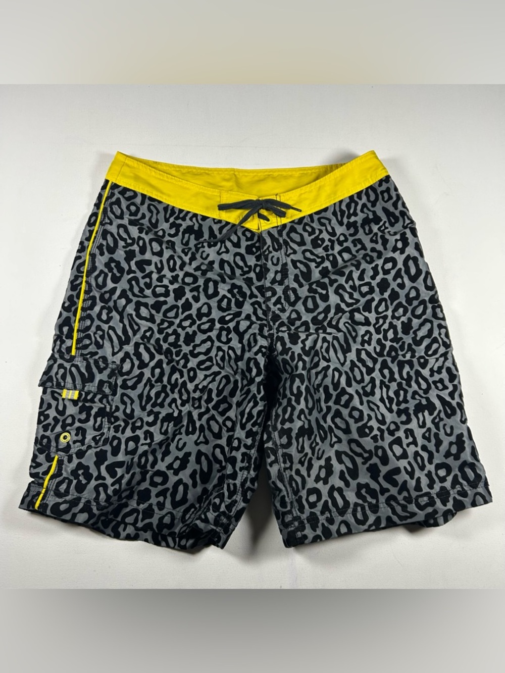 Vintage Hurley Board Shorts Mens 34 Cheetah Trim Drawstring Swim Trunks Made USA